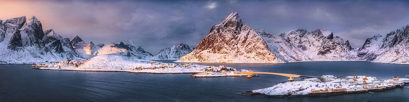 Fjord with mountains in Lofoten, Norway. by Voss Fine Art Fotografie