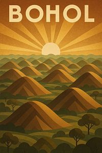 Bohol Chocolate Hills Poster - Vintage Erdtöne Landschaft Kunst
