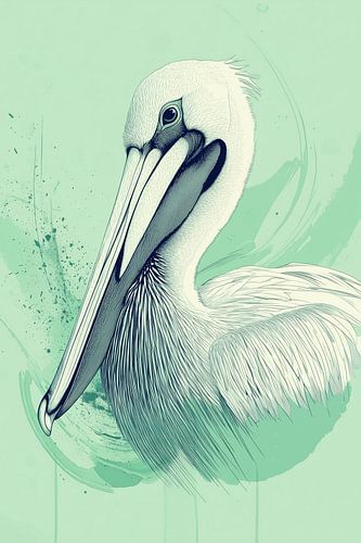 Pelican in Mint Green Illustration Timeless Elegance