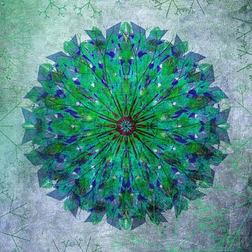 Mandala - grunge in groen en blauw van Rietje Bulthuis