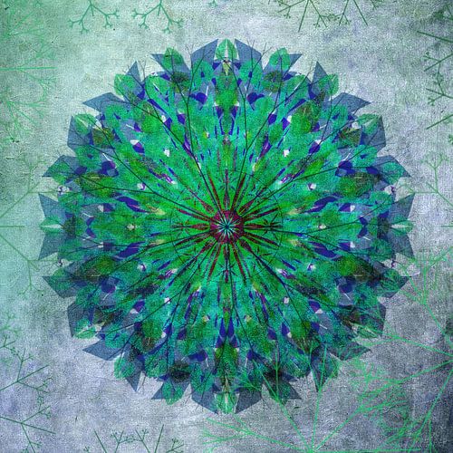 Mandala - grunge in groen en blauw