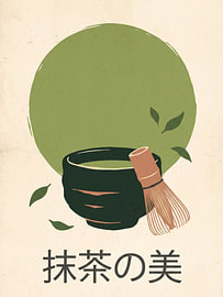 Minimalistische Matcha-Tee-Illustration, inspiriert von japanischer Ästhetik und natürlicher Harmonie von my pixel art