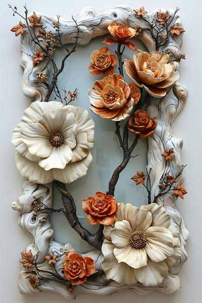 Handgefertigtes florales Relief in natürlichen Farben von Art & Soul Creations