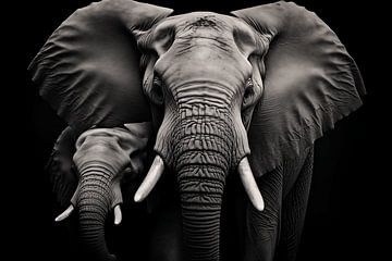 Moeder olifant met kind in zwart-wit fotografie art design van Animaflora PicsStock