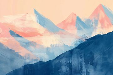 Abstracte pasteltinten van berglandschappen in zonlicht van De Muurdecoratie