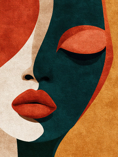 Abstract Vrouwenportret met Gesloten Ogen en Warme Vlakken