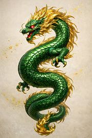 Emerald Dragon with Golden Mane – Mythical Beast Art by Faheem Beigh
