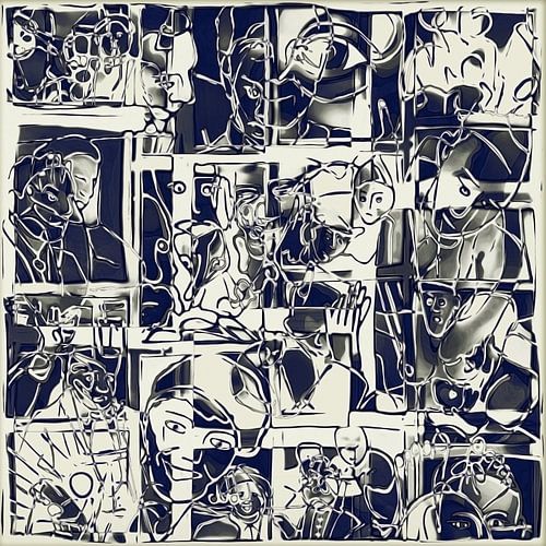 Collage eines Tageslebens in Weiß-Schwarz