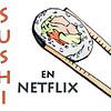 Sushi en netflix (realistisch aquarel schilderij rijst zeewier lekker gezond eten voedsel) van Natalie Bruns