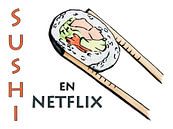 Sushi en netflix (realistisch aquarel schilderij rijst zeewier lekker gezond eten voedsel) van Natalie Bruns thumbnail