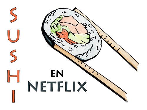 Sushi en netflix (realistisch aquarel schilderij rijst zeewier lekker gezond eten voedsel)
