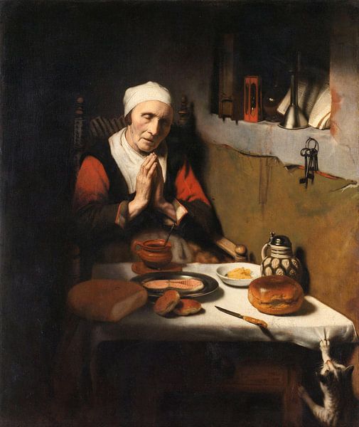 Vieille femme en prière, connue sous le nom de 'La prière sans fin', Nicolaes Maes par Des maîtres magistraux