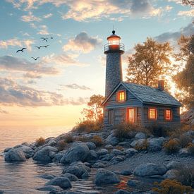 Leuchtturm und Cottage am Meer von Robby Akrim