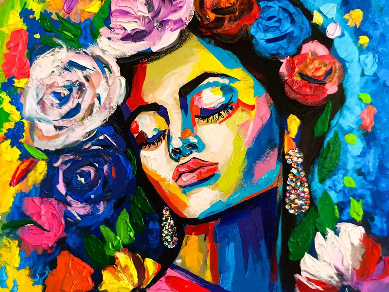 Frau mit bunten Blumen von Imperial Art House