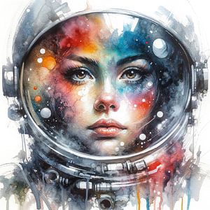 Aquarell Frau Astronautin von Chromatic Fusion Studio