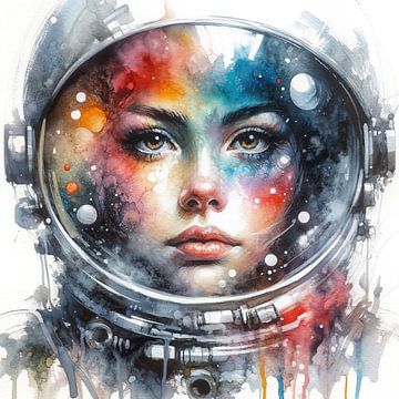 Watercolor Woman Astronaut by Chromatic Fusion Studio