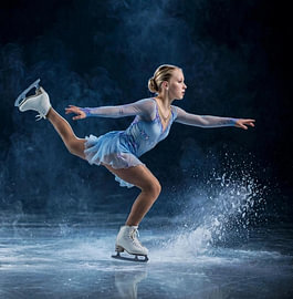 Eiskunstlauf Arabesk – Gleichgewicht und Anmut auf dem Eis – Tänzerin Blau von Henk Egbertzen