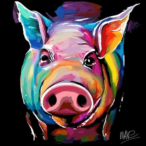 VARKEN kleurrijk digitaal getekend en geschilderd