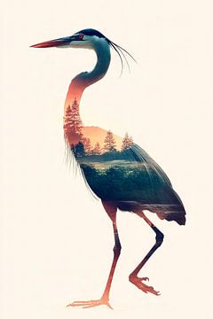 Blauwe reiger in de mist van Poster Art Shop