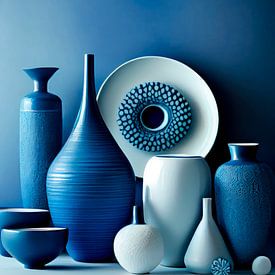 Nature morte aux vases dans les tons bleu et blanc sur Maarten Knops