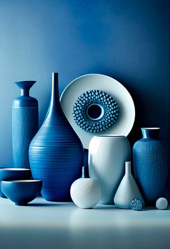 Still life with Vases in Shades of Blue and White