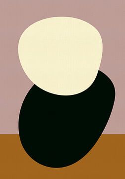 Abstracte ovalen in zwart en wit op roze en terra van Dina Dankers