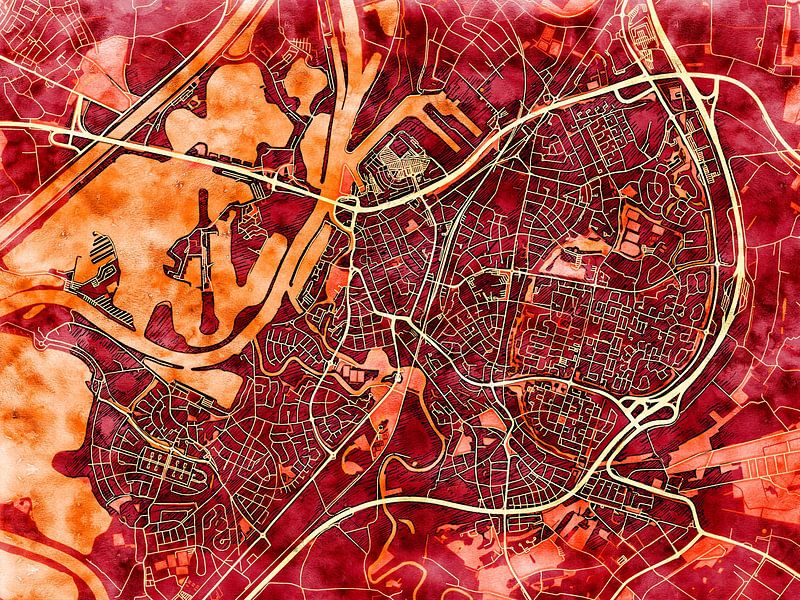 Kaart van Roermond in de stijl 'Amber Autumn' van Maporia