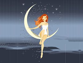 Girl sitting on half-moon by Henny Hagenaars