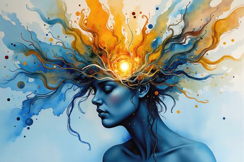 Frau, die Erleuchtung erfährt, während die Energie des Universums fließt