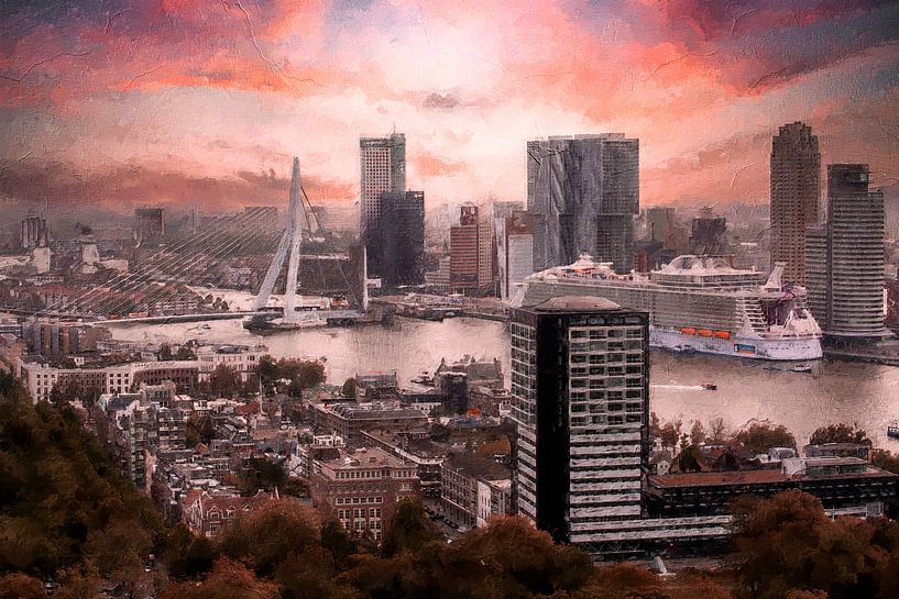 Rotterdam skyline vanaf de Euromast van Digitale Schilderijen