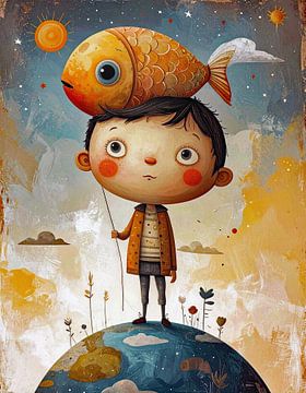 Art for Kids - One day the fish decided to live on its head by Moonheart Artworks