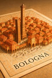 Bologna Two Towers 3D Map – Medieval Italy Wall Art by Travel Shop