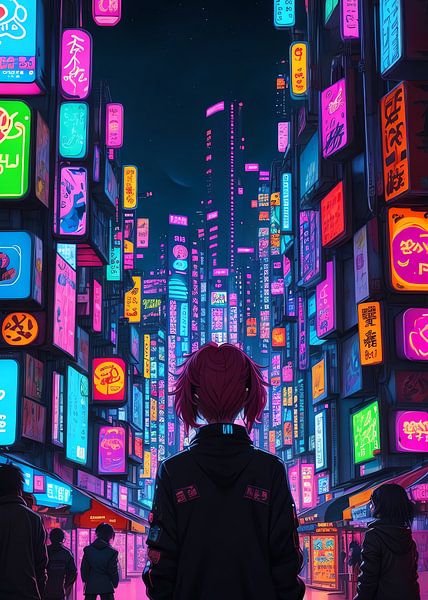 anime meisje op zoek naar gloeiende stad van jauhari picture graphic