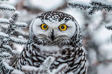 Close-up sneeuwuil in de winter van Art & Soul Creations