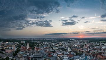 Tower view over the city of Leipzig, Germany during sunset, Leip van Werner Lerooy
