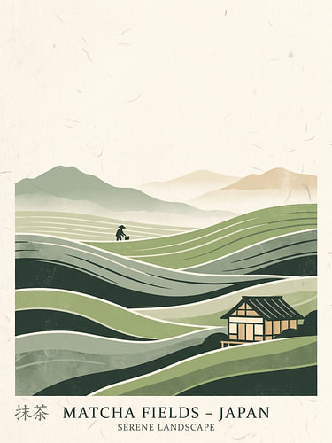 Serene Matcha Fields Across the Rolling Hills of Rural Japan