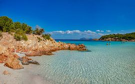 Bay and rocky shore with Poltu Di Li Cogghj beach, Prince Karim Aga Khan's favourite beach, Romazzin by Rene van der Meer