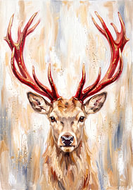 Majestätischer Hirsch mit rotem Geweih von AidasignArt
