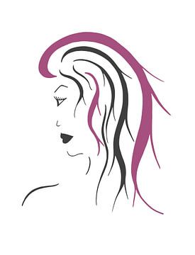 Rosie - vrouw met roze-zwart haar van Stinis illustraties