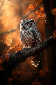 Uil in herfstlicht van Poster Art Shop