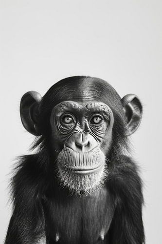 Chimpansee in zwart-wit