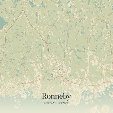 Vintage landkaart van Ronneby, Sweden. van MijnStadsPoster