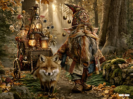 Gnome mit Fuchs im Wald von Gelissen Artworks