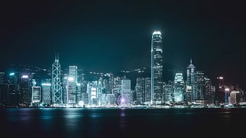 Hong Kong skyline bij nacht