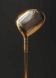 Luxuriöser goldener Golfschläger (Driver), isoliert vor einem dunklen Hintergrund von Morgan
