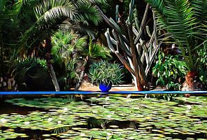 Seerosenteich mit blauem Pflanzentopf