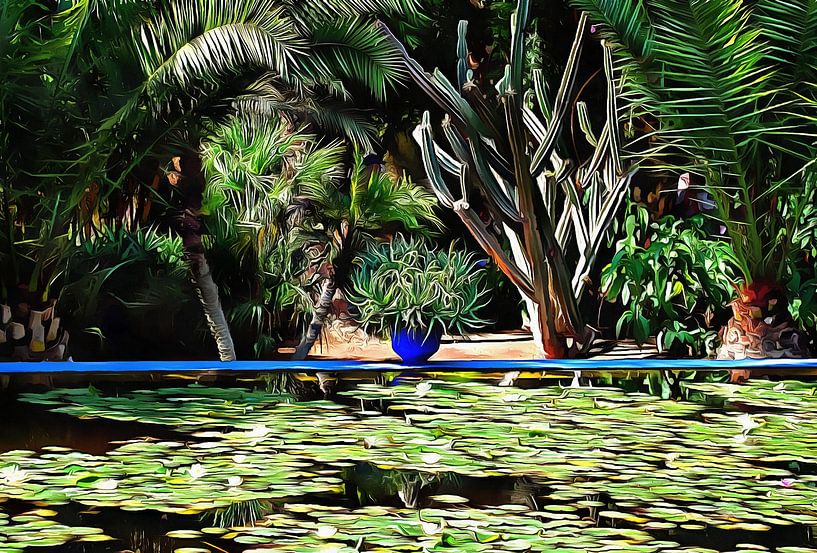Bassin de nénuphars avec pot de plantes bleu par Dorothy Berry-Lound