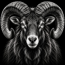 Primordial Power – Mouflon in Black and White (ram) by Elisabeth Rozenberg