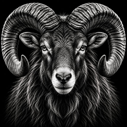 Oerkracht – Moeflon in Zwart-Wit (ram)