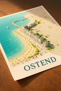 Ostende Beach &amp ; Promenade 3D Map - Belgian Coast Wall Art